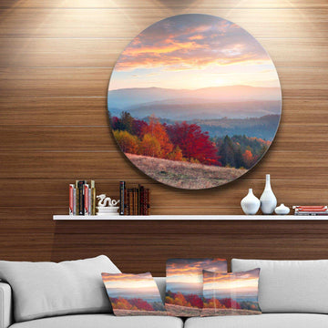 Sunrise in Carpathian Mountains - Landscape Photography Circle Metal Wall Decor